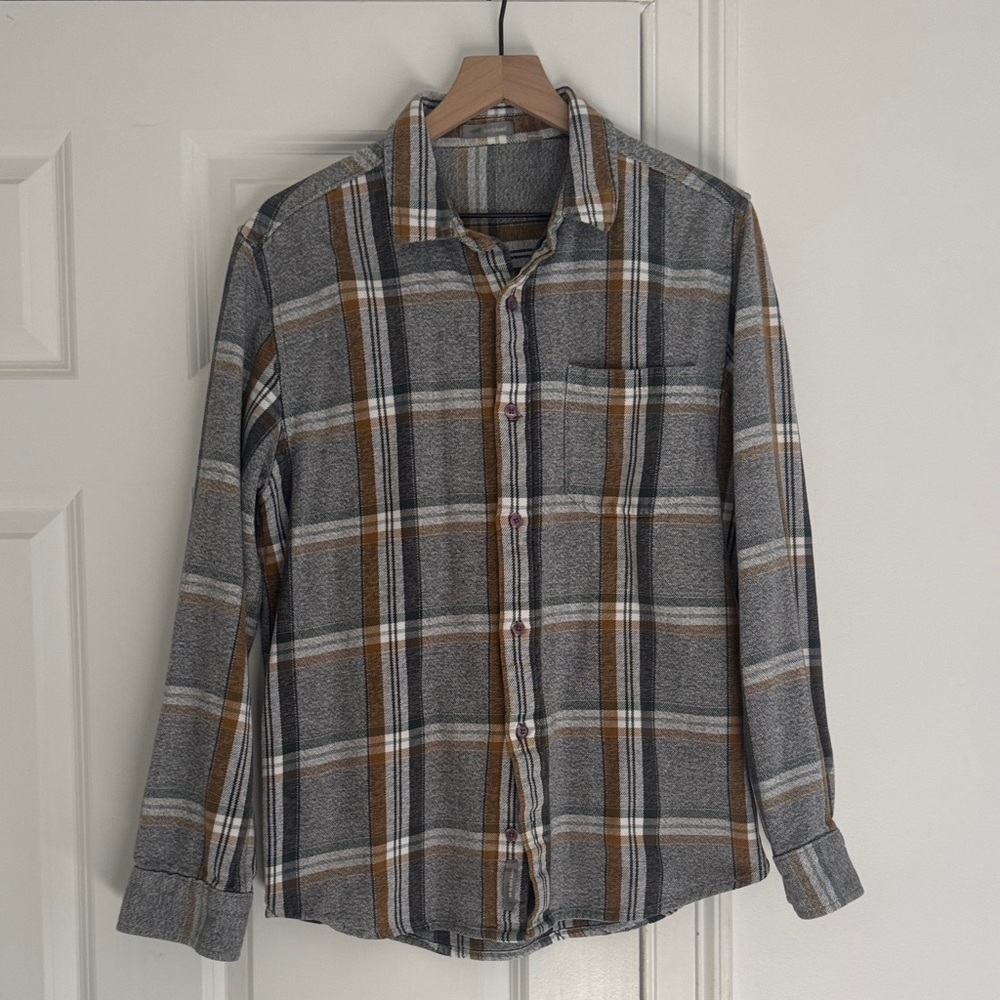 Gray and Brown Plaid Men's Shirt Horny Toad Size M Earle 100% Organic Cotton